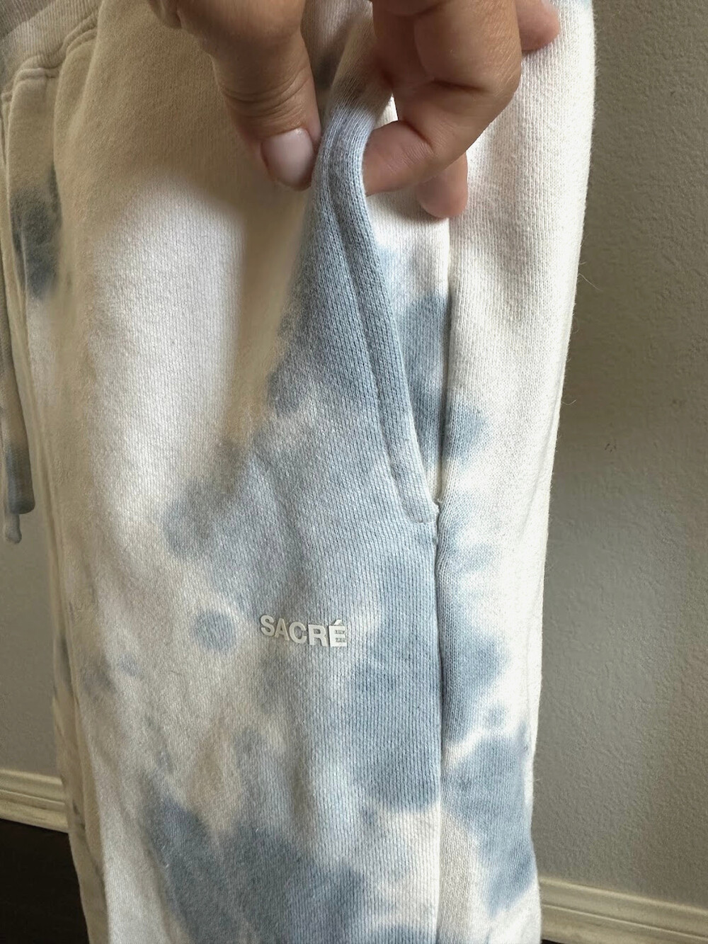 Sacre Tie Dye Sweatpants Blue White Drawstring Cuffed Size Small - Picture 2 of 6
